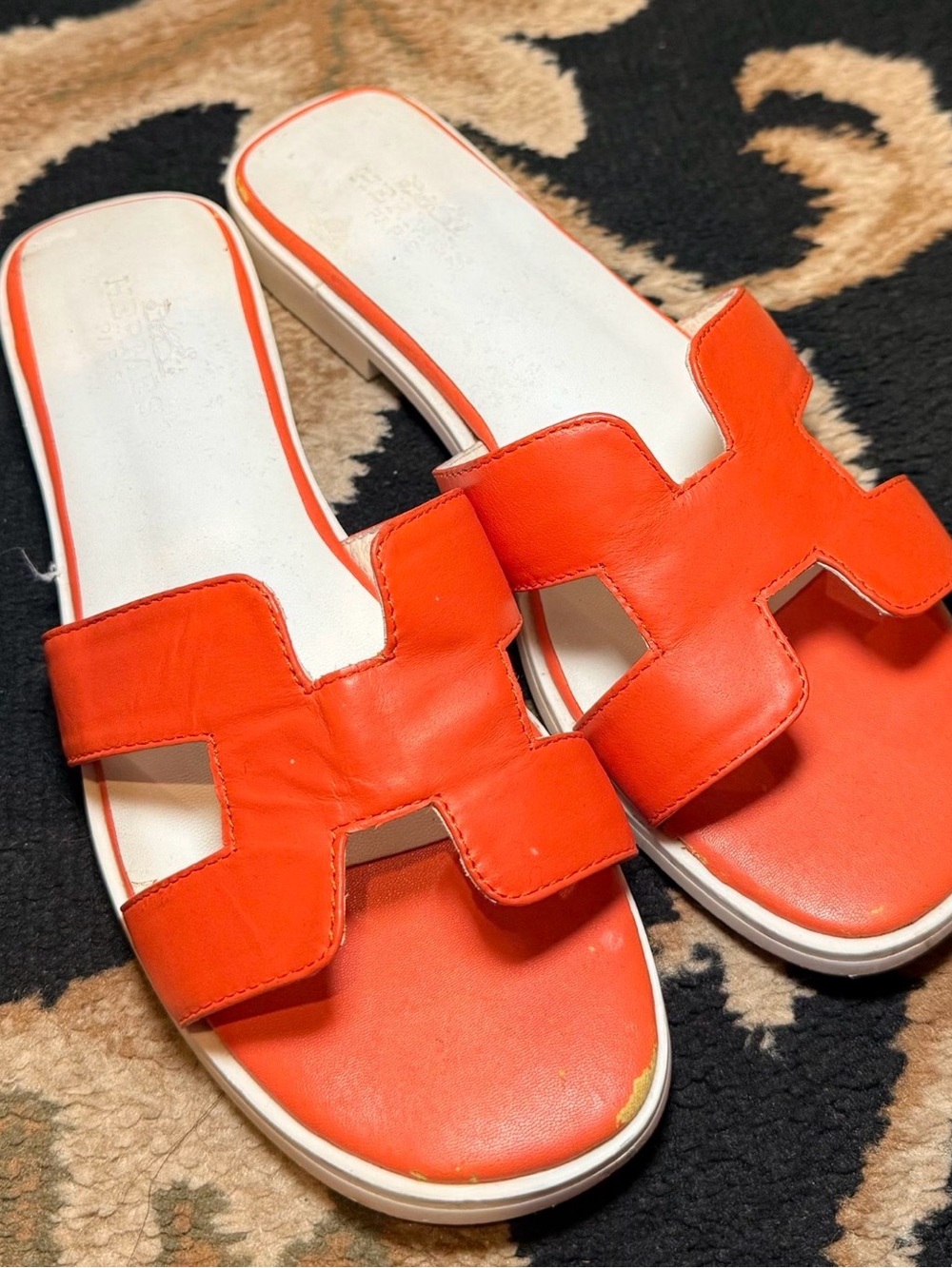 Hermes Women's Orange Slide Sandals - Stylish Slip-On Comfort
